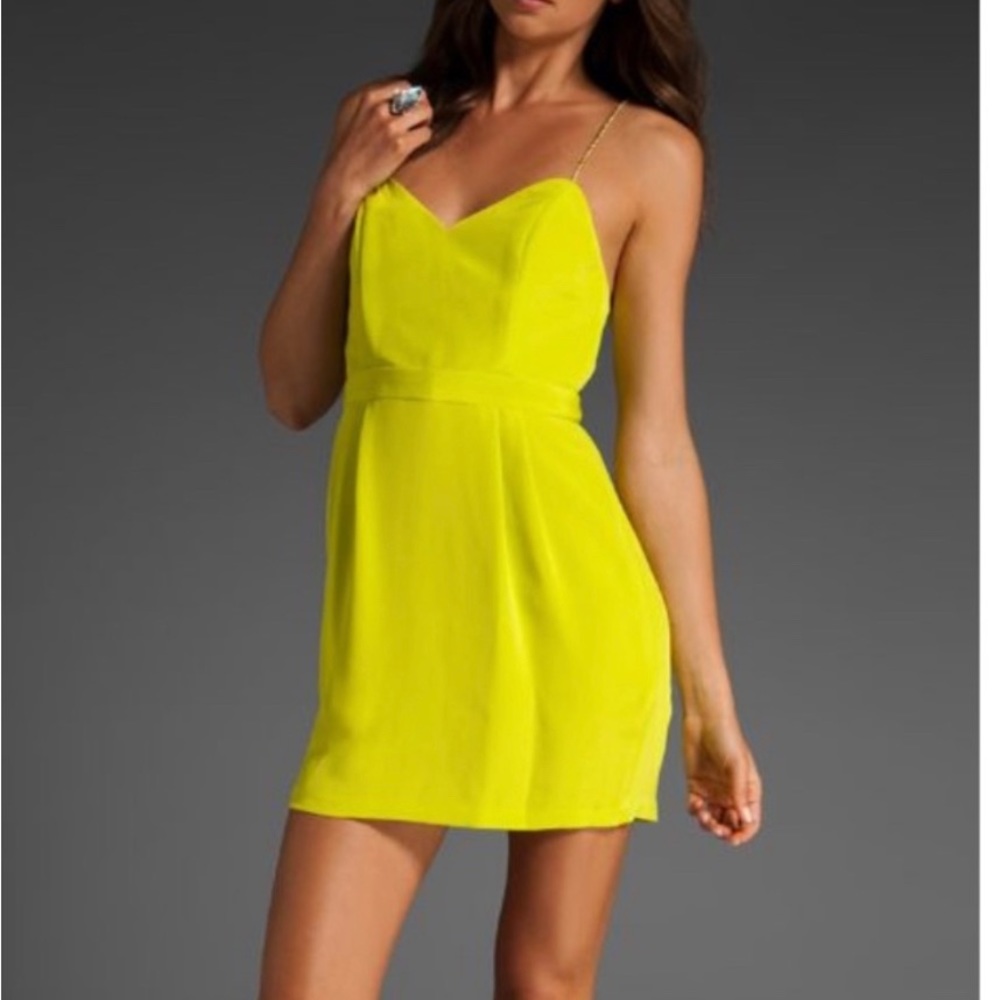 Naven Chartreuse Yellow Silk Heartthrob Mini Dress